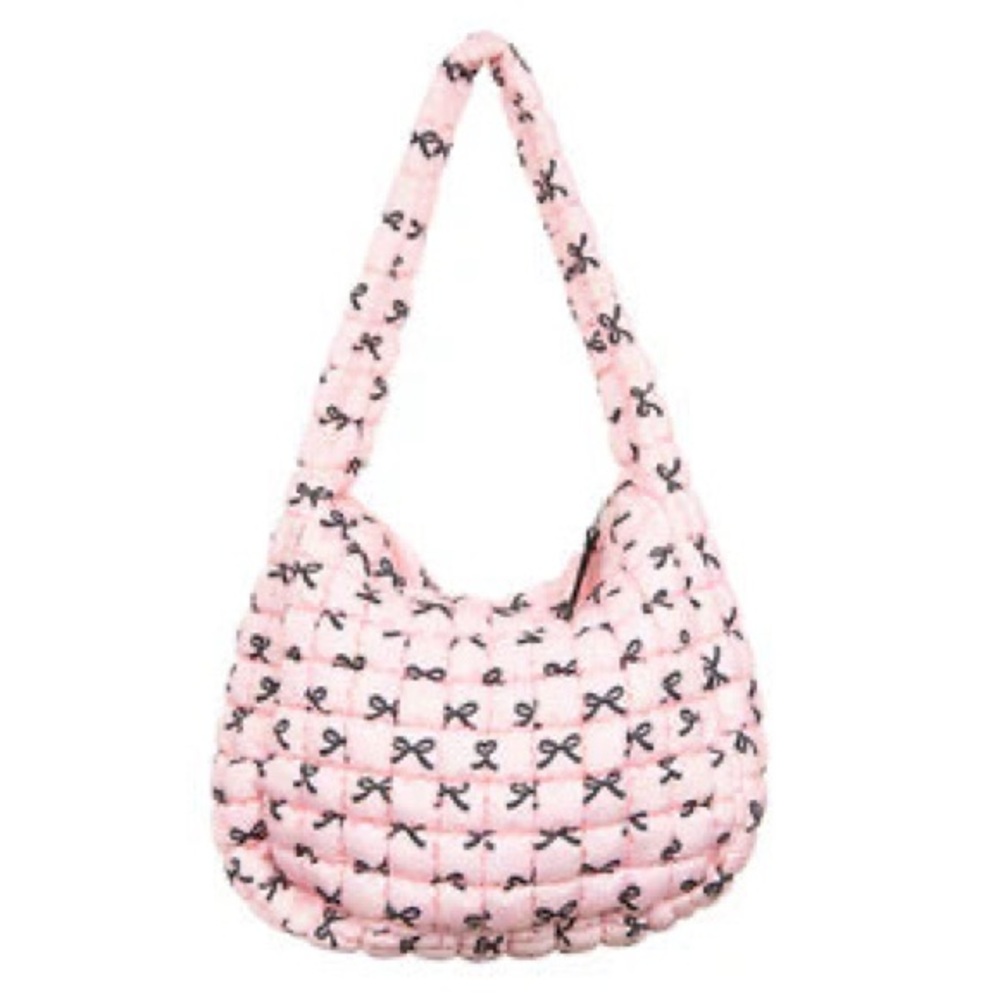 2 for $25 - Bundle and Save: Oversized Pink Bow-Patterned Quilted Hobo Bag